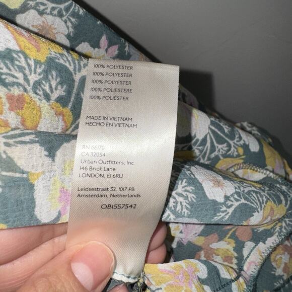 Free People Maybel Blouse Sz M Happy Combo Floral Tie Top 3/4 Sleeve Boho Sheer - Picture 5 of 9